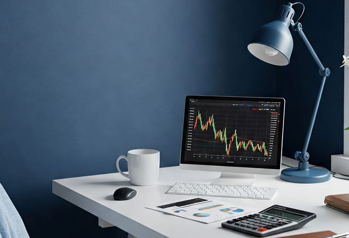 Laptop displaying investment chart on desk